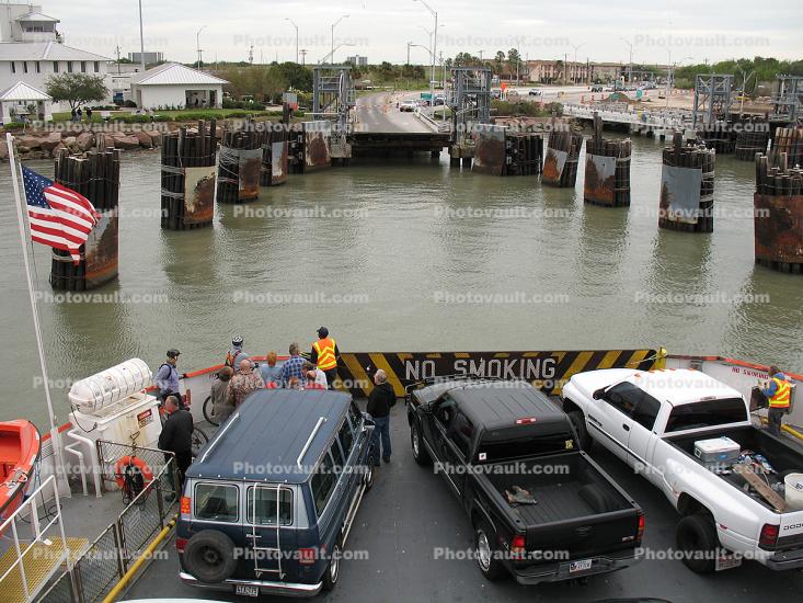 Car Ferry, Galveston, Ferry, Ferryboat, pickup truck, van, flag