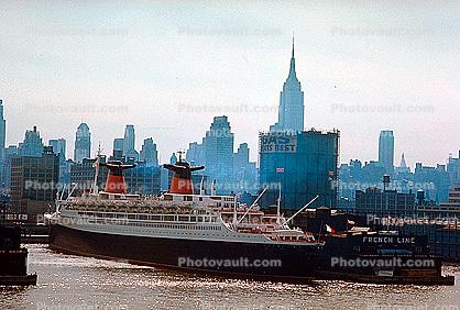 Ocean Liner France, New York City, French Line, pier, 1950s