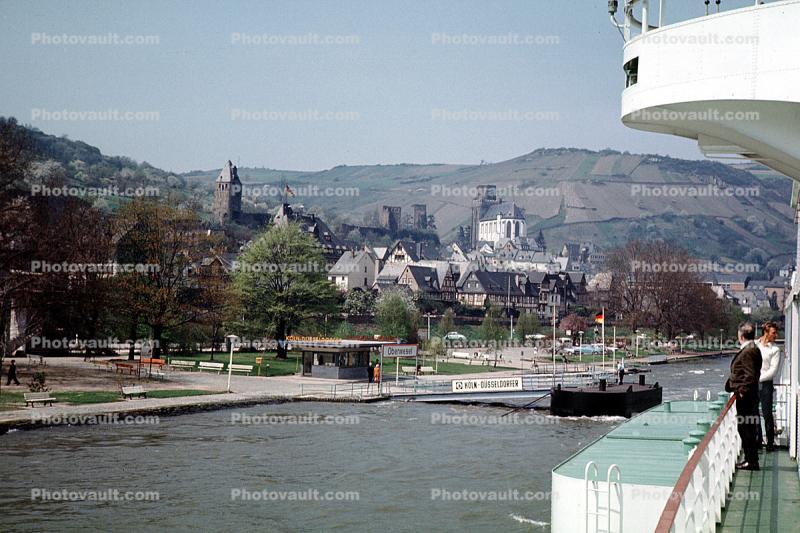 Neckar River, Dock, Pier, village, Heidelberg, 1950s