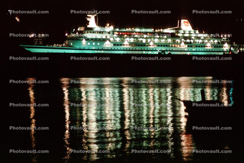 Cruise Ship, night, nighttime, lights, Royal Viking Sea