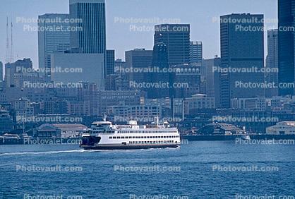 Skyline, buildings, highrise, Car Ferry, Ferryboat, Seattle Harbor, Ferry, docks