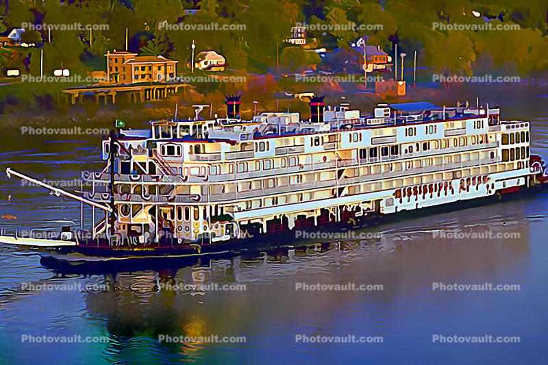 Mississippi Queen, paddle wheel steamboat, IMO 8643066, Paintography