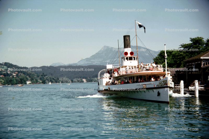 Paddle Sidewheel Steamer PS Gallia, Lake Lucerne, (Vierwaldstattersee), Switzerland, June 1968, 1960s