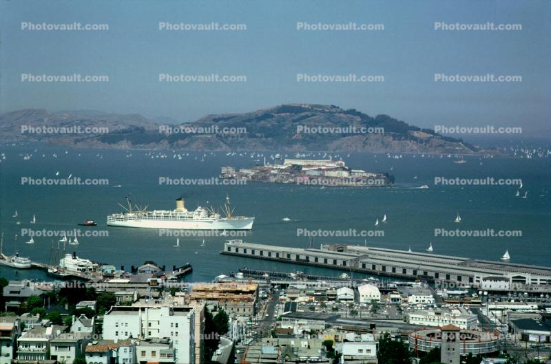 Cruise Ship, Docks, Pier, Angel Island, Alcatraz, 1960s