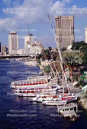 Boats, buildings, skyline, Nile River, Cairo
