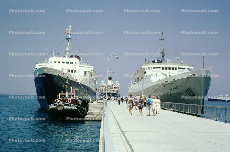 Pier, Dock, Orpheus, Stella Oceanis, Kusadasi Tugboat, Docks, Cruise Ships, 1972, 1970s