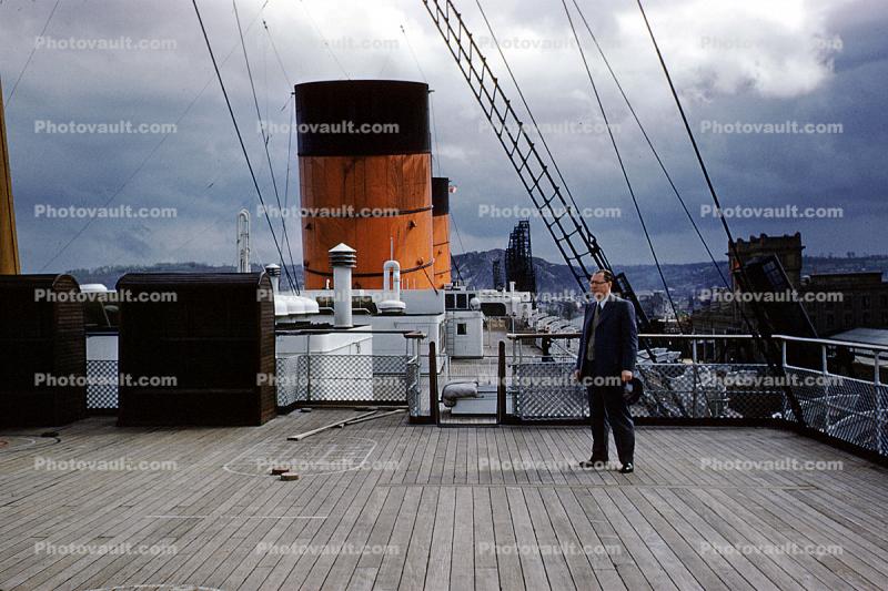 Cunard Smokestacks, Cruise Ship, 1950s