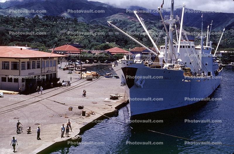 Dock, Buildings, cranes, mountains, Thorshall, Papeete