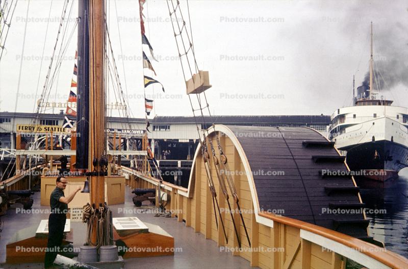 Side Paddle Steamer, Victoria, Flags, 1950s