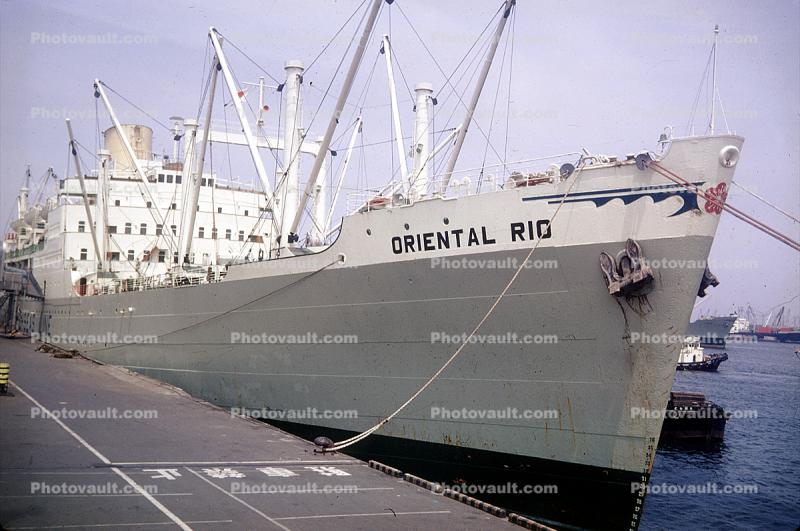 Anchor, Oriental Rio, Oriental Cruise Lines, bow, Kobe Harbor, dock, 1950s