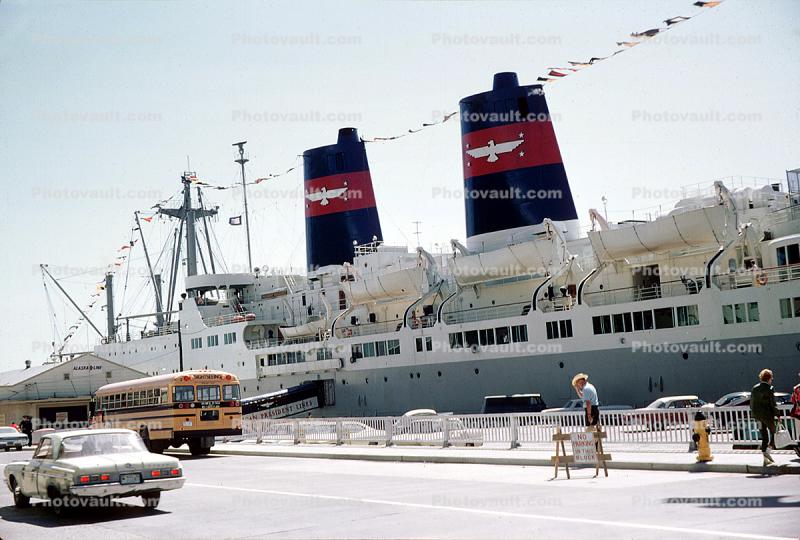 American President Lines, APL, Lifeboats, Smokestack, Bus, Car, Docks, Dockside, Funnel, 1960s