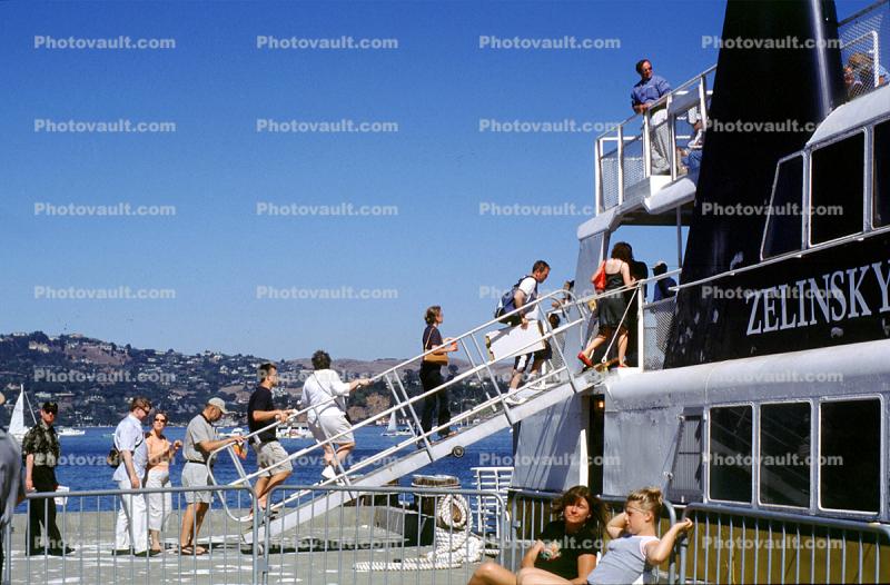 Zelinsky, Passengers embarking ferry boat, Sausalito, Ferry, Ferryboat