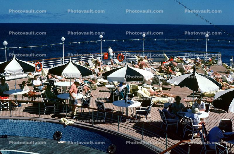 parasol, umbrellas, pool, poolside, deck, Vistafjord, Ocean Liner, steamship, IMO: 7214715, Cruise Ship