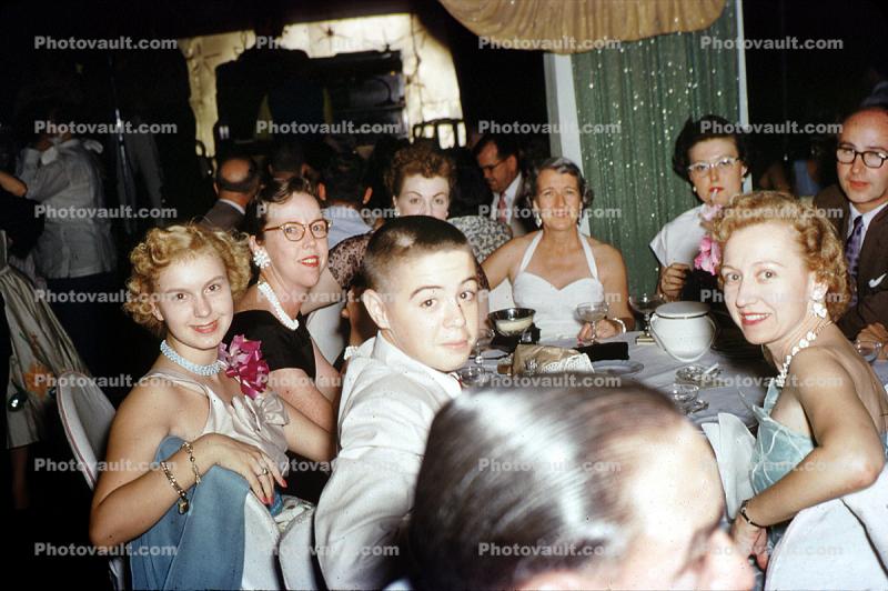 Dinner Party, women, boy, 1950s
