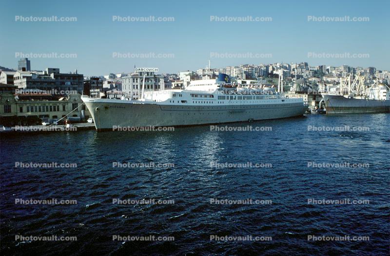 Oceanos Ocean Liner Ship, Dock, Harbor, Mykanos
