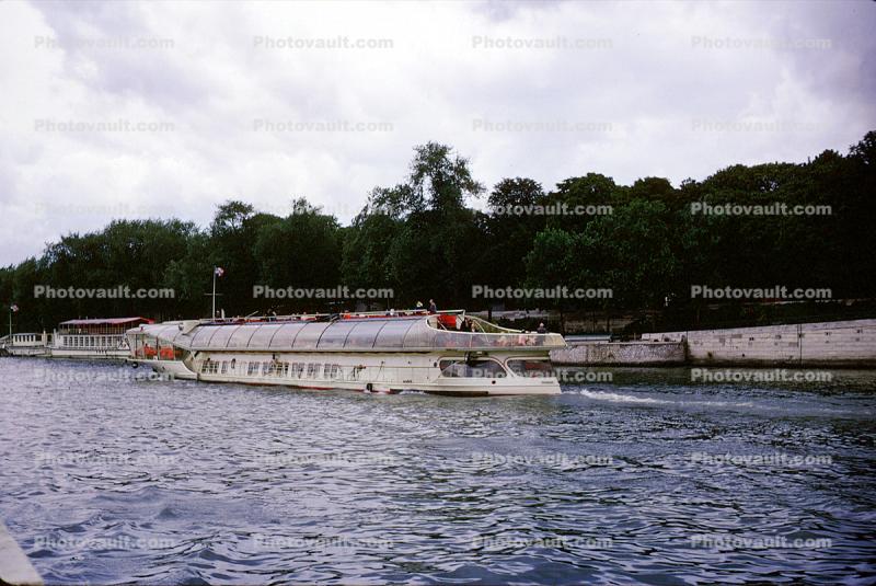 Tourboat, Glass, Excursion Boat, River Seine, Paris, July 1964, 1960s