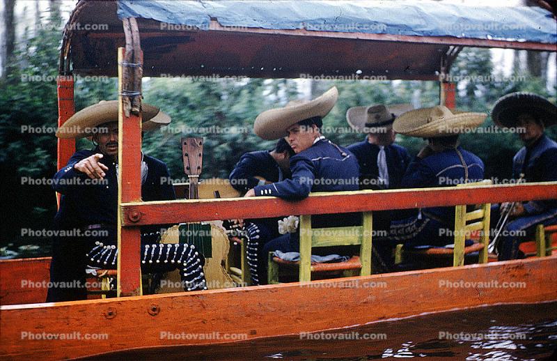 Xochimilco, trajineras, Mexico City, 1960s