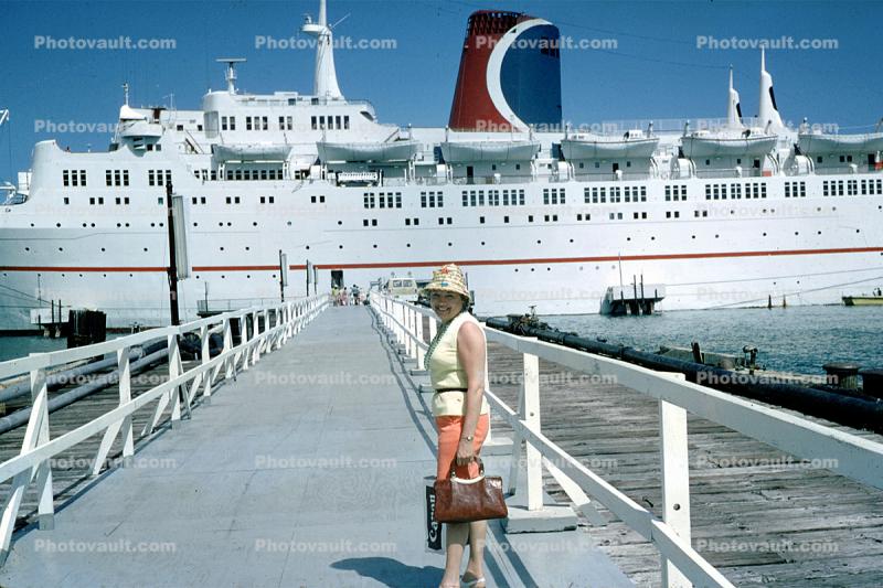 Pier, lifeboats, Carnival Cruises, 1975, 1970s