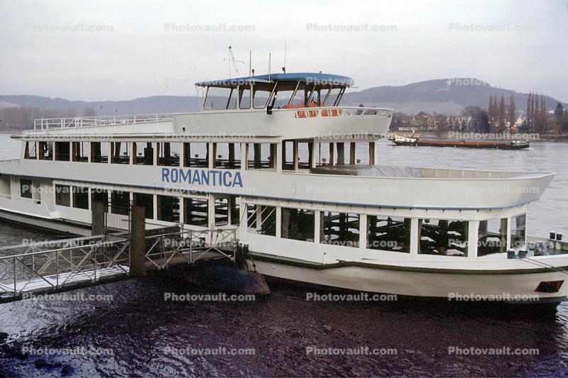 Romantica, Ferry, Ferryboat, dock, (Rhein), Rhine River, 1986, 1980s