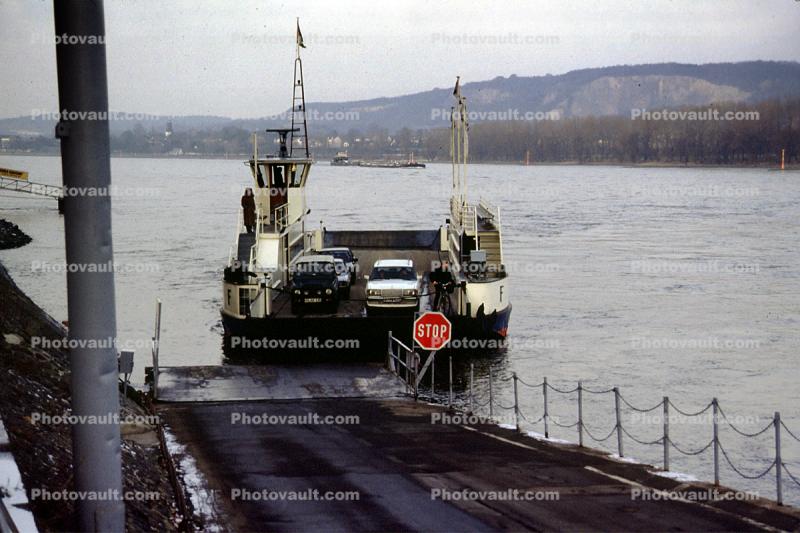 Car Ferry, Automobile, Ferryboat, (Rhein), Rhine River, 1986, 1980s