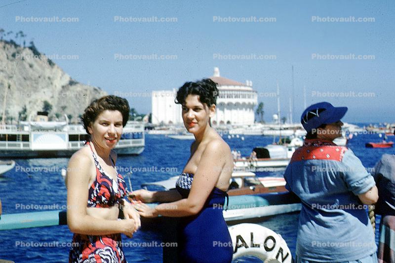 Two Women on the SS Catalina, Boats, Harbor, 1952, 1950s
