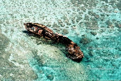 Shipwreck on a Barrier Reef, Coral Reef, Rusting Hulk, Water, Tropical, Pacific Ocean