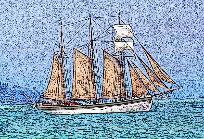 Three Masted Tall Ship Digital Painting, Paintography