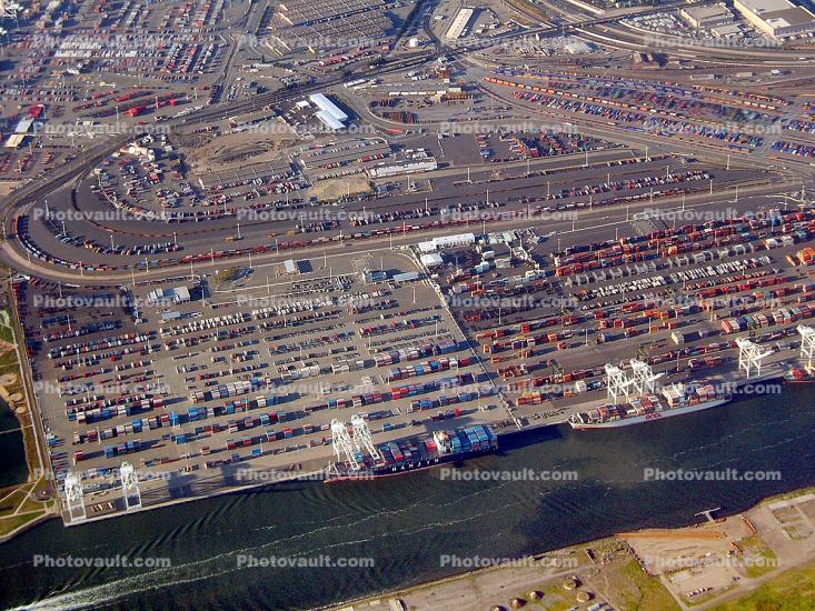 Port of Oakland. Docks, railyards, cranes, ships