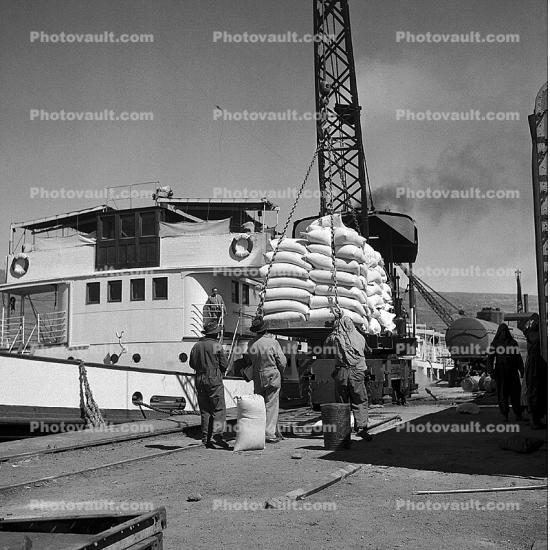Sacks, Crane, Dock, 1950s