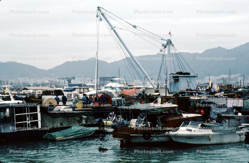 Boat City, Crane, Hong Kong Harbor, 1982, 1980s