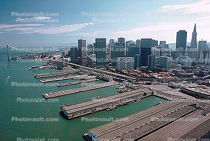 Piers, The Embarcadero, Downtown, Dock, Harbor, freeway, skyline