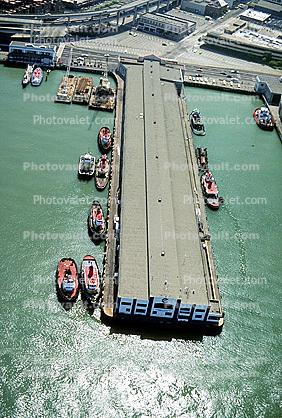 tug boats docked along a pier, San Francisco, The Embarcadero, Downtown, Dock, Harbor