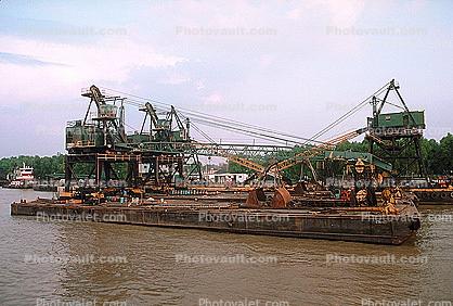 Barge, Cranes, Mississippi River, New Orleans, Crane