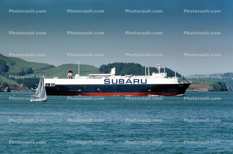 Subaru, car transport, carrier, sailboat, San Francisco Bay