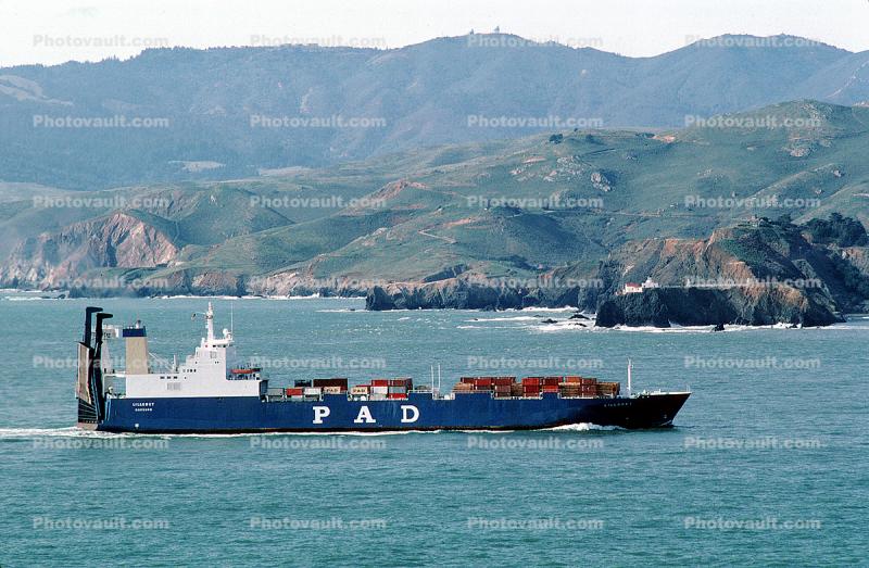 MV Lillooet, RORO car carrier, PAD, RoRo, Ro-Ro, entrance to the Golden Gate, Marin Headlands, Marin County