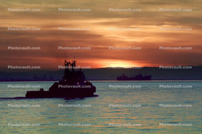 Tugboat, Early Morning Sunrise over the Bay