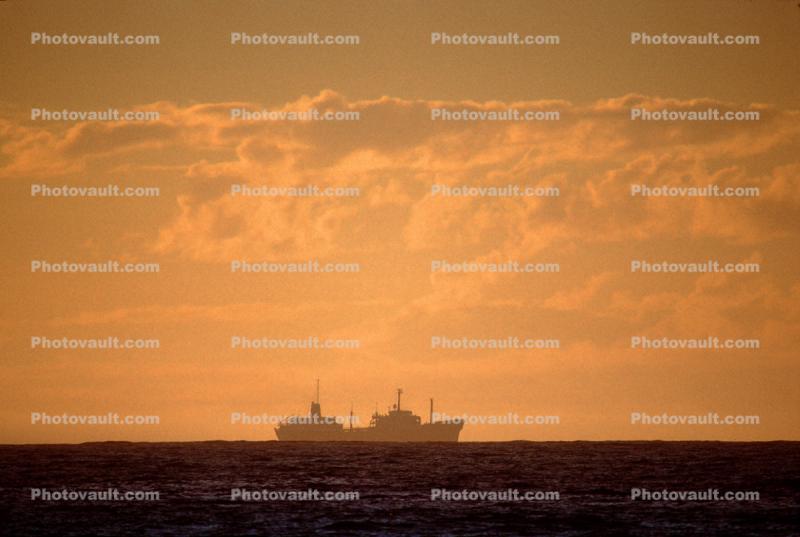 Oil Tanker Ship on the Horizon, Pacific Ocean
