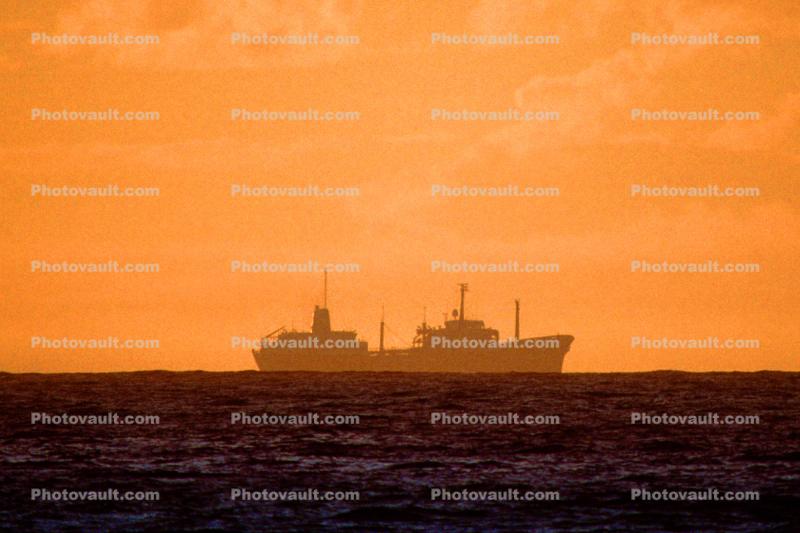 Oil Tanker Ship on the Horizon, Pacific Ocean