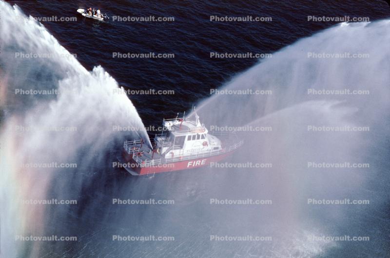 Fireboat Spraying Water, redhull, redboat