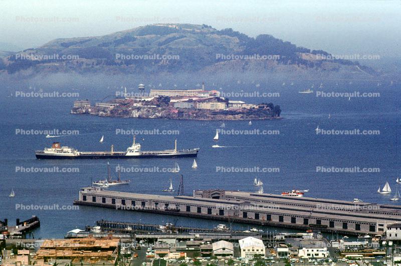 Oil Tanker, Alcatraz Island, Dock, Harbor, 1966, 1960s