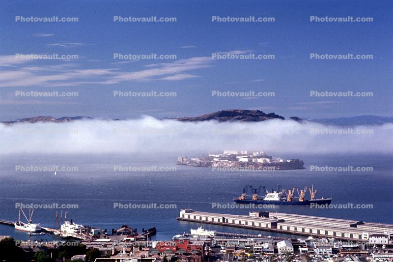 Alcatraz Island, Dock, Harbor, Fog, 1967, 1960s