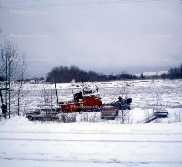 Tugboat, Ice, Snow, Water, Great Lakes, W