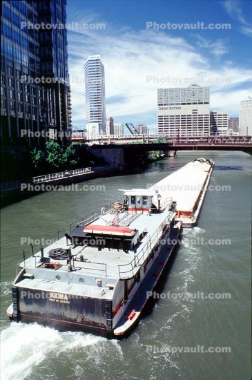 Pusher Tug Kiowa, Tugboat, Barge, Chicago River