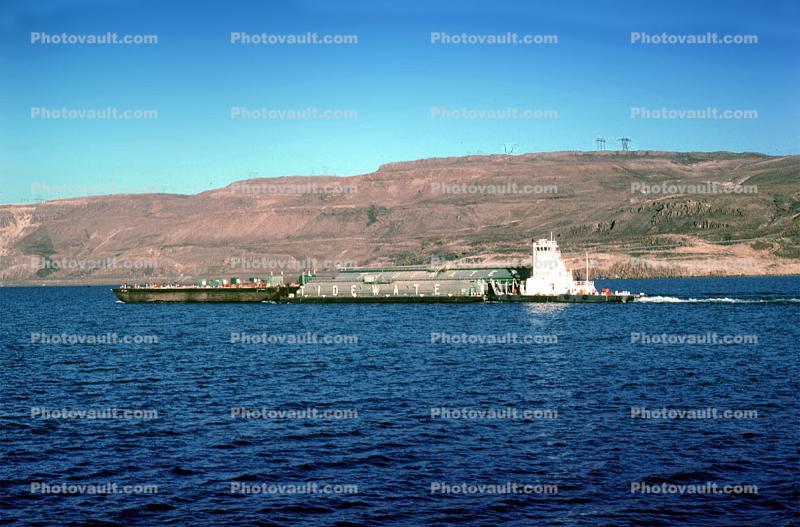 Tidewater, Pusher Tug, Barges, Columbia River, hills