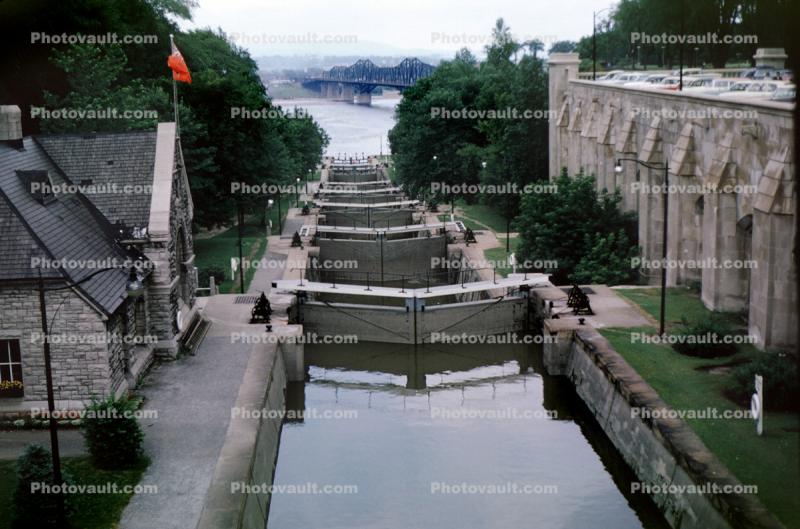 Rideau Canal Waterway, Canal Locks, Waterway, buildings, Ottawa River, 1963, 1960s