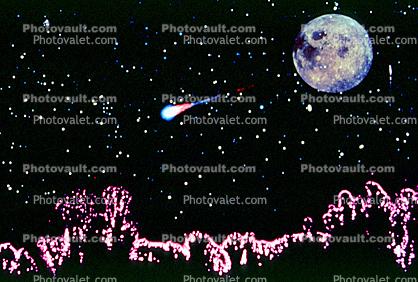 Comet, Meteor, Moon, starfield, Star Field