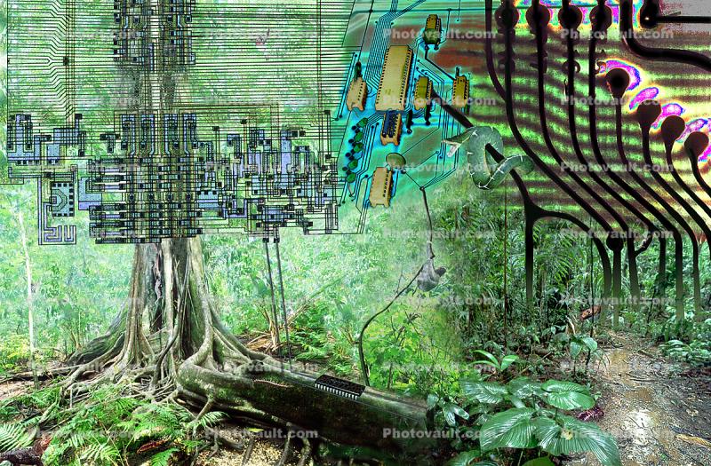 Circuit Jungle, creatures of the electronic age, diodes, grids, Digital Tree