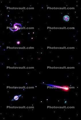 starfield, Star Field, Saturn, Comet, spiral Galaxy