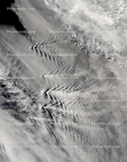 South Sandwich Island Cloud Wakes, South Sandwich Islands, Southern Atlantic, Visokoi peak
