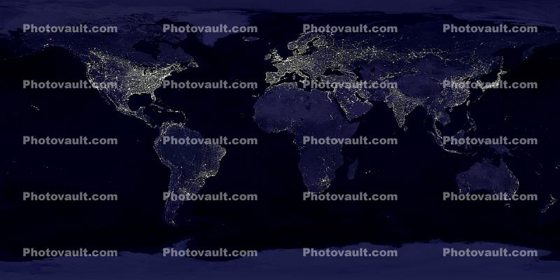 The Whole Earth at Night, nighttime, city lights, World Map